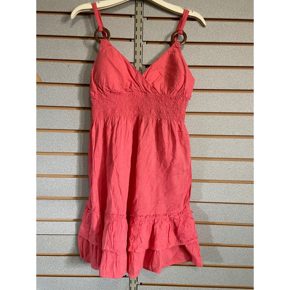 LEI Coral Pink‎ Smocked Ruffle Tiered Mini Dress Women's Size L